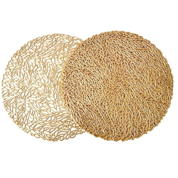 Gold Leaf Round Placemats – Neutral Elegant Table Décor, Set of 10 (NWOT) - Picture 3 of 11